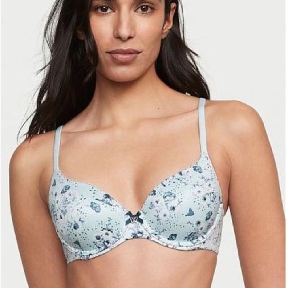 Victoria's Secret Smooth Lightly Lined Ballad Blue Print‎ Demi Bra Size 32DD